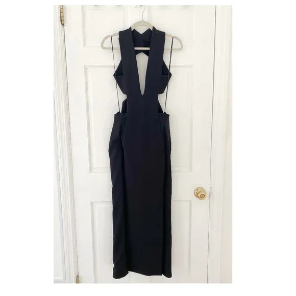 Solace London Plunging Black Gown with Cut Outs - Picture 5 of 14